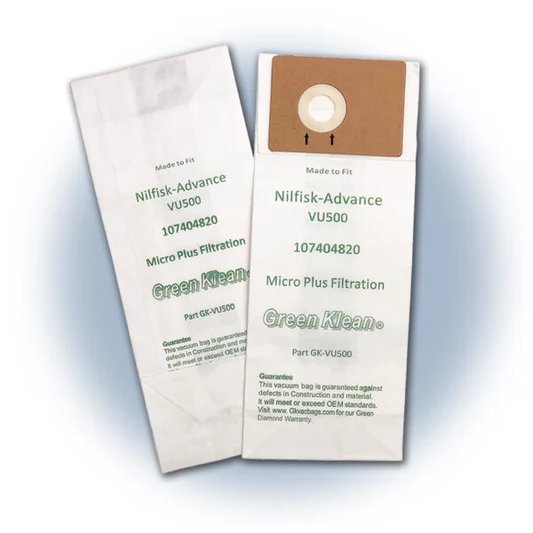 Replacement Vacuum Bags - Advance VU500 12 & 15 inch upright (includes 2 filters/pk)- 10 packs of 10 bags/case (100)
