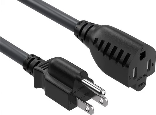 Power Cord - 100 Ft., 14/3 SJTW, AWG, 125 Volt Extension Cord, Black, 15amp